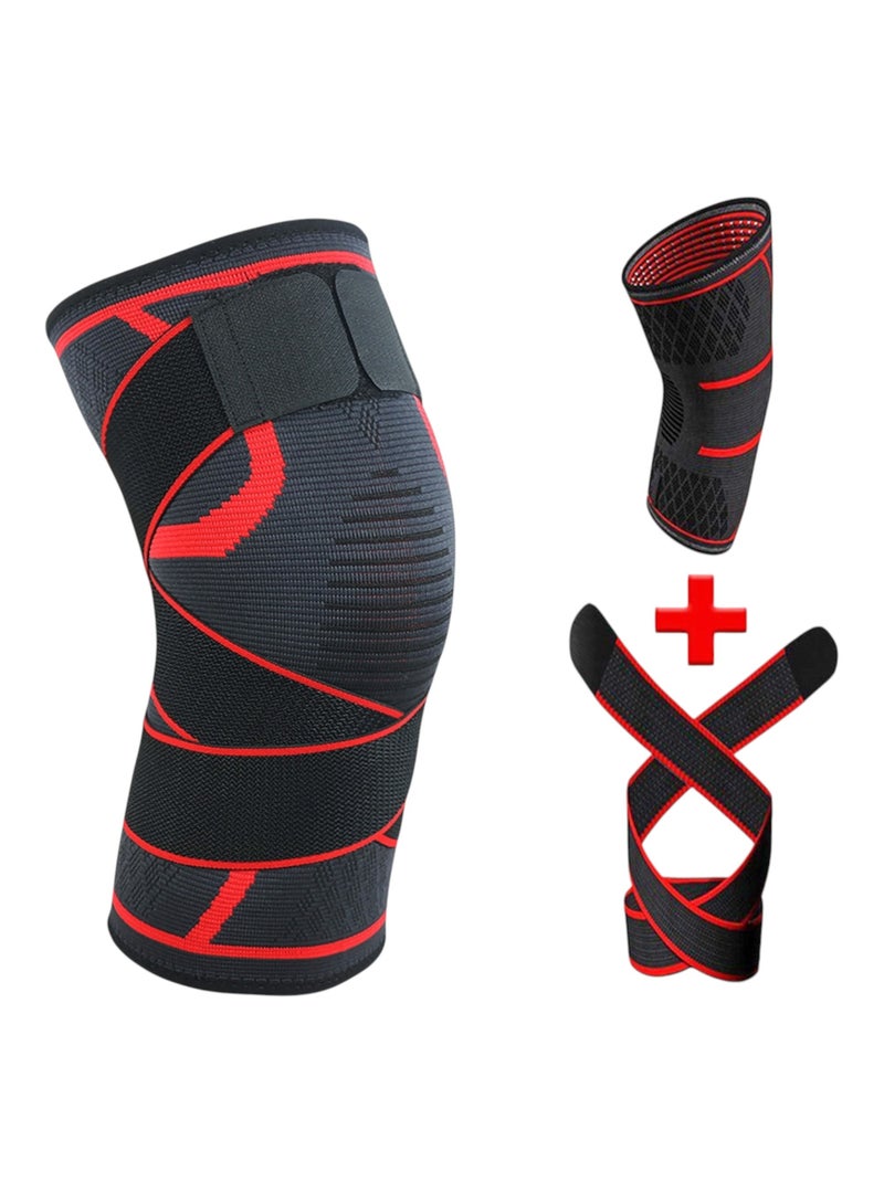 Compression Knitted Sports Knee Brace for Men & Women – Knee Support Sleeve for Running, Gym, Weightlifting & Joint Stability – Size L – Red