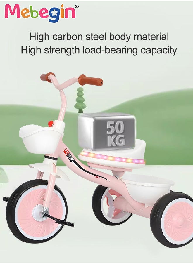 MEBEGIN Kids Tricycles with Music and Light, Pedal Balance Bike with 3 Silence Wheels, Storage Basket and Pedals, Outdoor Ride-on Bikes, Suitable for a Wide Range of Roads, Ideal Gift for Kids  - Image 3