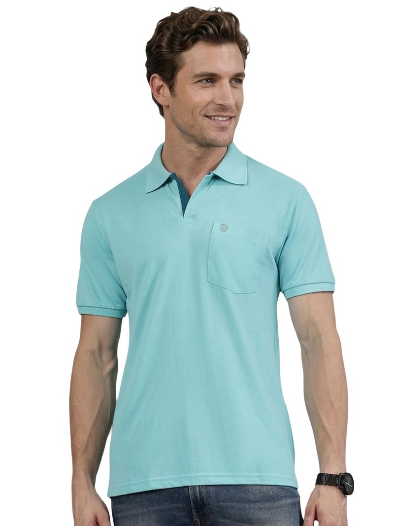 Lux Cozi Men's Half Sleeve Soild Casual T-Shirt with Chest Pocket_COZI_2122_POOLBU_2XL_1PC Pool Blue - Image 5