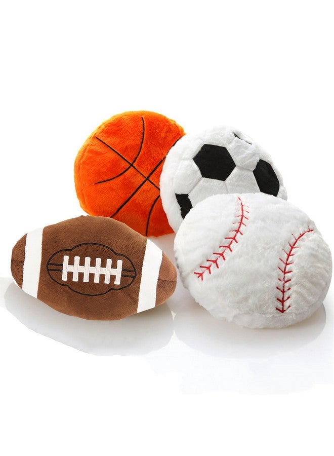 XIAOHONG 4 Pcs Sports Throw Pillows Fluffy Stuffed Soccer Ball Plush Pillow Baseball Throw Pillow Soft Stuffed Basketball Plush Pillows Football Shaped Plush Toy Sport Theme Cushion for Kids Room Decoration - Image 2