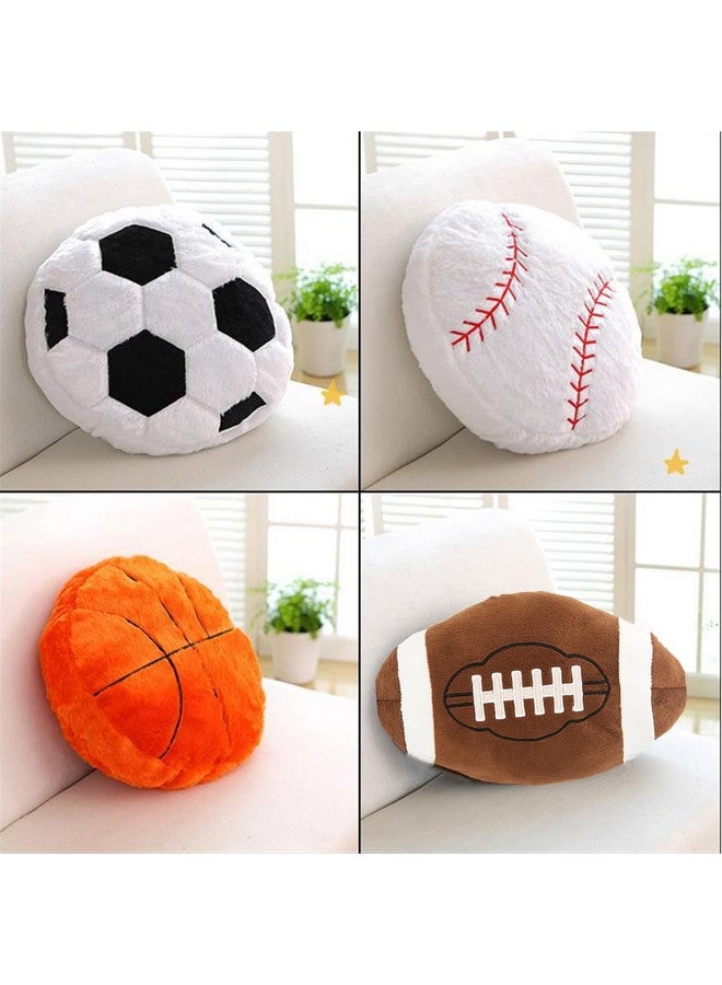 XIAOHONG 4 Pcs Sports Throw Pillows Fluffy Stuffed Soccer Ball Plush Pillow Baseball Throw Pillow Soft Stuffed Basketball Plush Pillows Football Shaped Plush Toy Sport Theme Cushion for Kids Room Decoration - Image 4