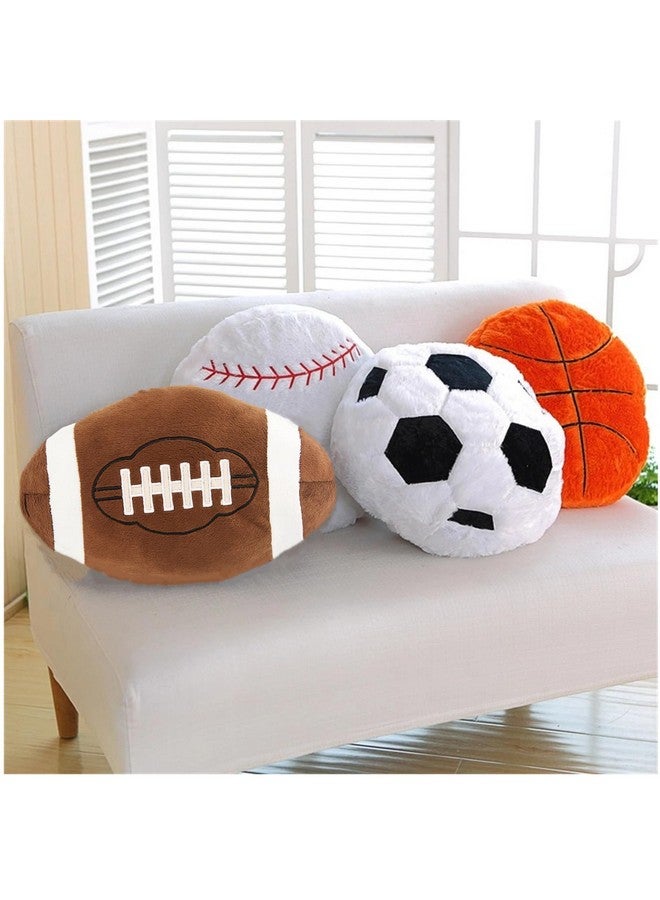 XIAOHONG 4 Pcs Sports Throw Pillows Fluffy Stuffed Soccer Ball Plush Pillow Baseball Throw Pillow Soft Stuffed Basketball Plush Pillows Football Shaped Plush Toy Sport Theme Cushion for Kids Room Decoration - Image 1
