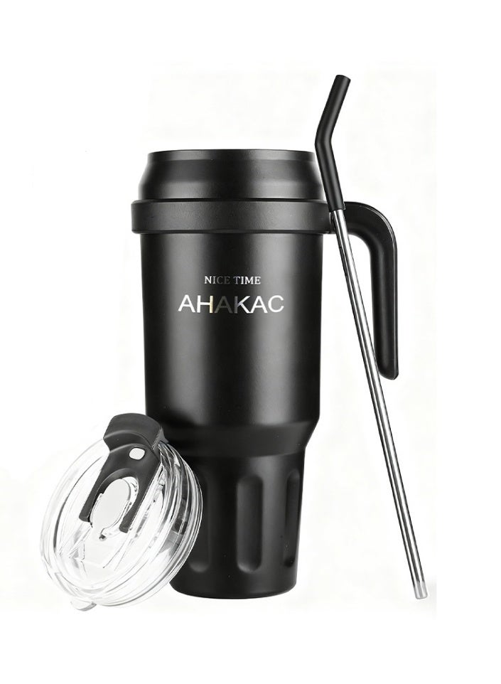 AHAKAC Insulated Tumbler with Straw Lid and Handle, 50oz ,Thermal Stainless Steel Vacuum Metal Travel Mug for Water, Iced Tea or Coffee, Smoothie and More，Sport Bottle，Traveling Water Bottle - Image 1