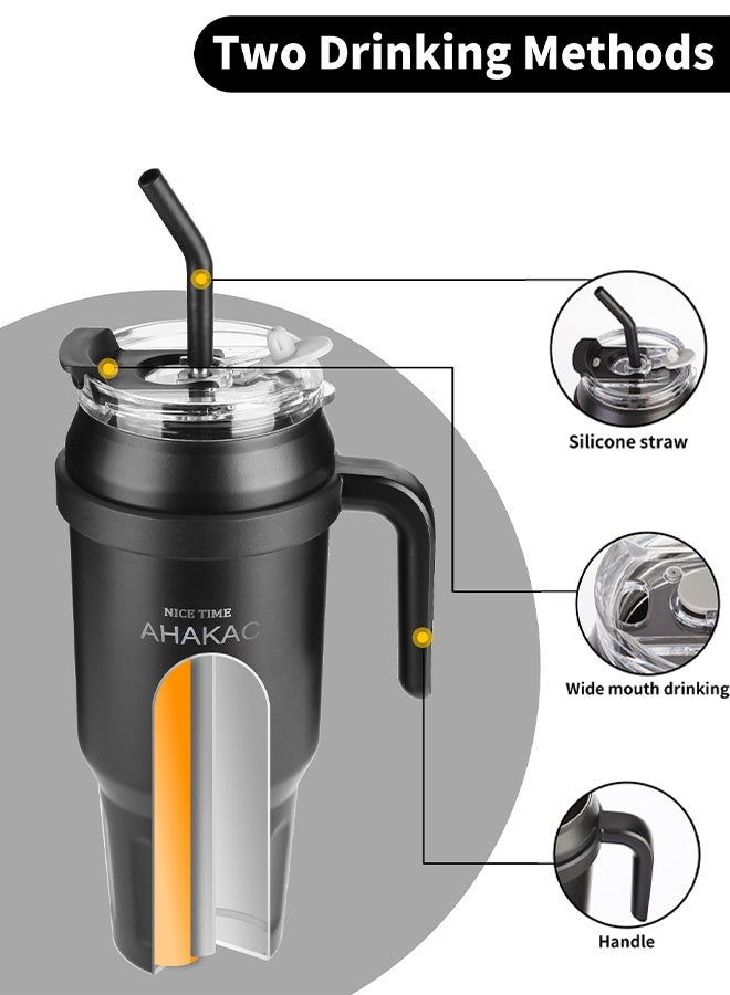 AHAKAC Insulated Tumbler with Straw Lid and Handle, 50oz ,Thermal Stainless Steel Vacuum Metal Travel Mug for Water, Iced Tea or Coffee, Smoothie and More，Sport Bottle，Traveling Water Bottle - Image 4
