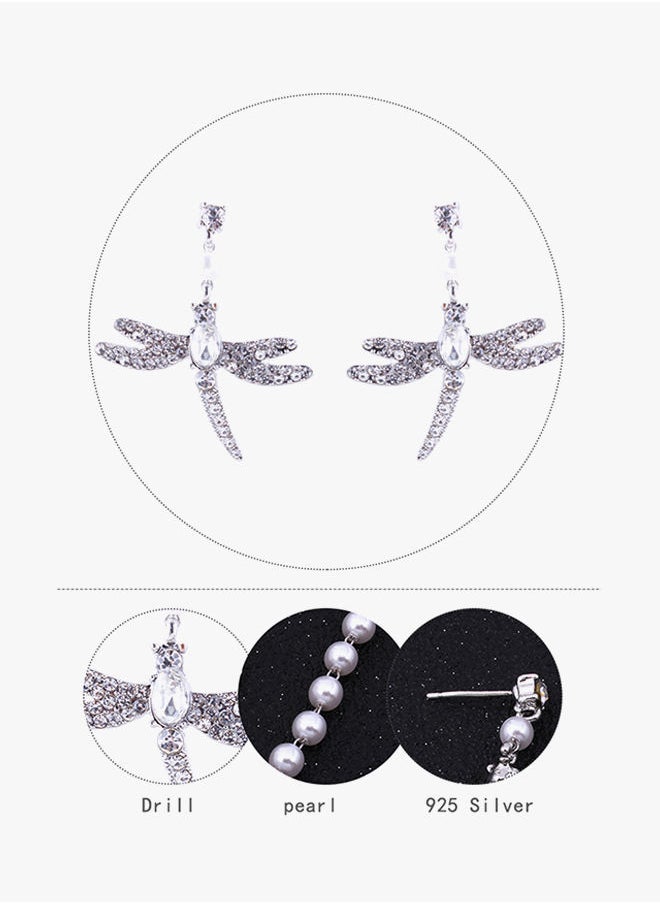 NIBEMINENT Rhinestone Studded Dangle Earrings Clear/Silver  - Image 2