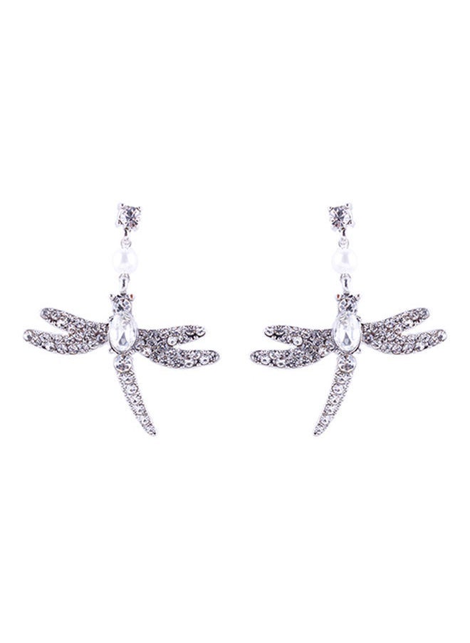 NIBEMINENT Rhinestone Studded Dangle Earrings Clear/Silver  - Image 1