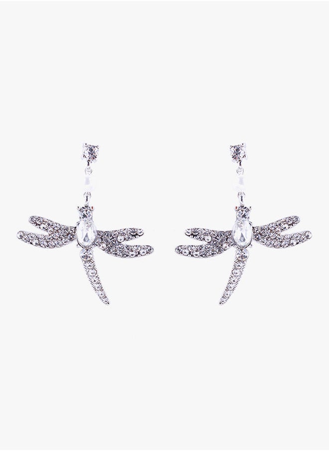 NIBEMINENT Rhinestone Studded Dangle Earrings Clear/Silver  - Image 3
