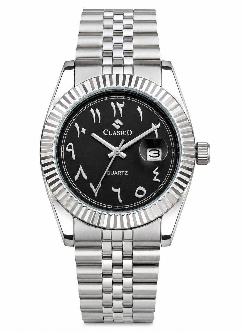 Clasico Royale Men's Luxury  Watch – Arabic Numeral Dial, Fluted Bezel, Date Display & Premium Stainless Steel Jubilee Bracelet - Image 1