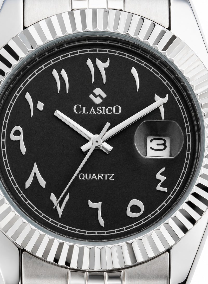 Clasico Royale Men's Luxury  Watch – Arabic Numeral Dial, Fluted Bezel, Date Display & Premium Stainless Steel Jubilee Bracelet - Image 5