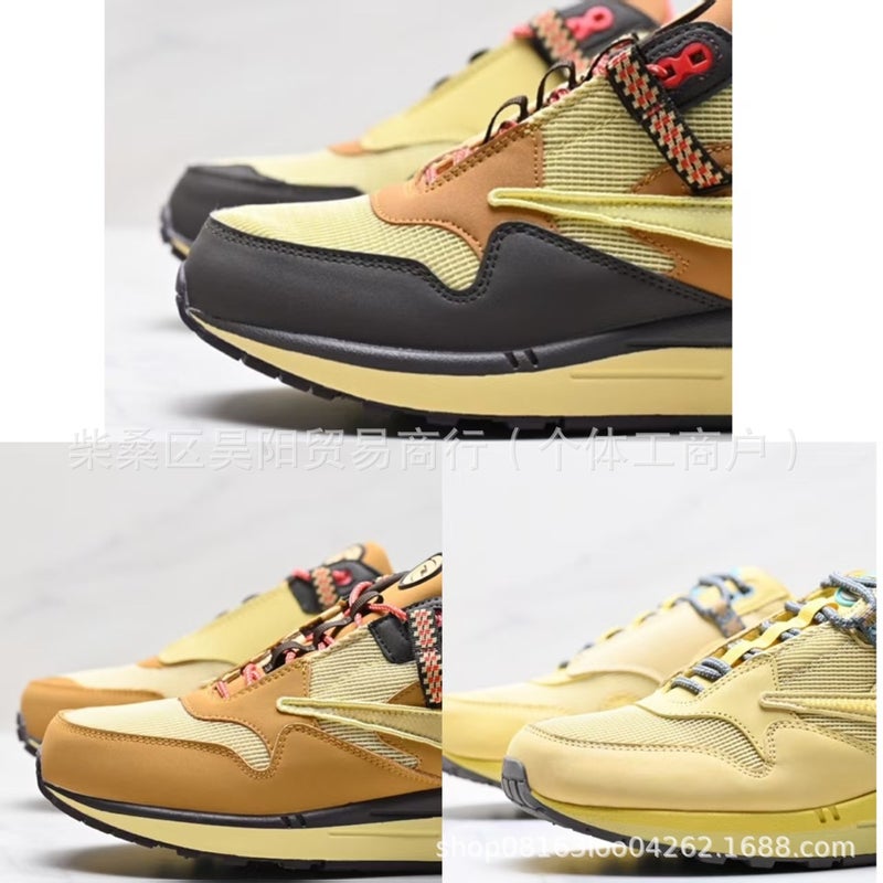 Putian Co-Name Max 1 Inverted Air-Cushion Shoes Travis S Baroque Dark Brown Color-Block Casual Sports Jogging Shoes