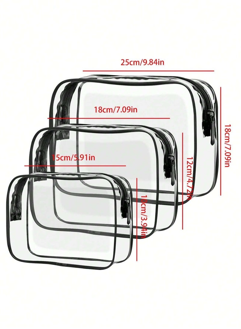 3-Piece Clear Makeup Bags - Different Sizes Travel Toiletry Bags, Makeup Bags Carry On Toiletry Bags (Black) - Image 2