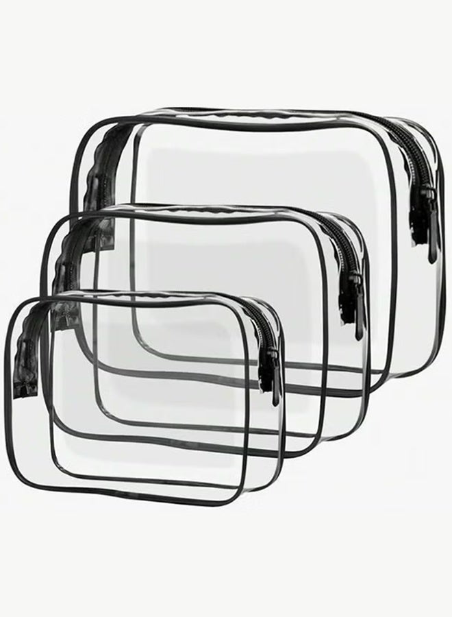 3-Piece Clear Makeup Bags - Different Sizes Travel Toiletry Bags, Makeup Bags Carry On Toiletry Bags (Black) - Image 1