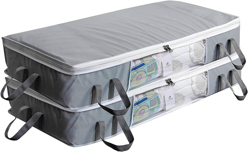 HomeStrap Big Under Bed Storage/Organizer for Quilts, Comforters, Blanket Storage with Large Front Window - Pack of 2 - Image 1
