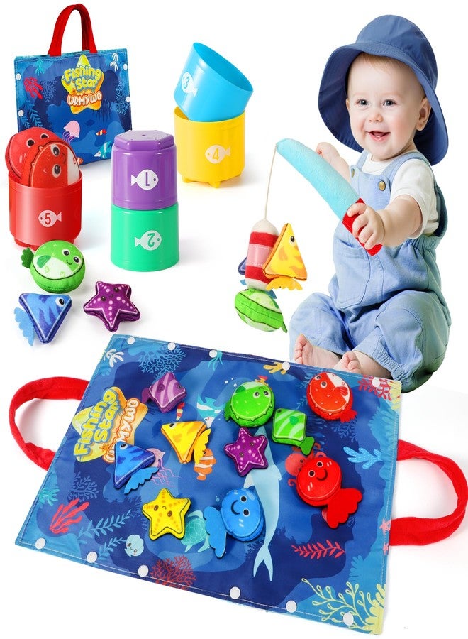 URMYWO Montessori Toys for 1 Year Old - 17 in 1 Cloth Toddler Fishing Game with Stacking Cups Color Sorting, Baby Toy 12-18 Months One Year Old Boy Birthday Gift, Toddler Toys for 1 2 Year Old Boy Girl Gifts - Image 1