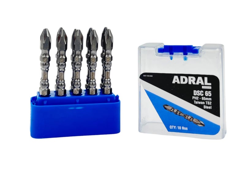 ADRAL DSC65 Disco Bit – 65mm Double Sided PH2 Magnetic Screwdriver Bit | TS2 Taiwan Steel | Break-Safe Design | High Torque | Nickel Black Anti-Rust Coating | Pack of 10 - Image 2