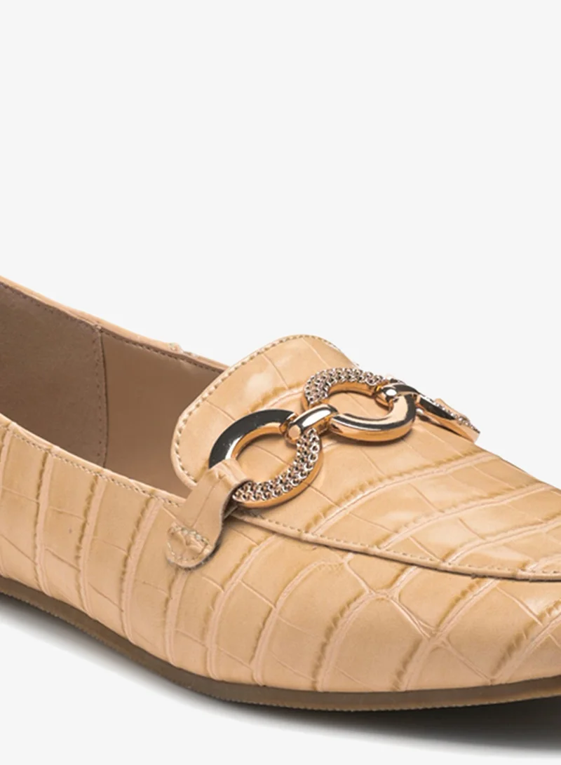London Rag  Croc Textured Metal Show Detail Loafers in Beige for Women | Best Price UAE
