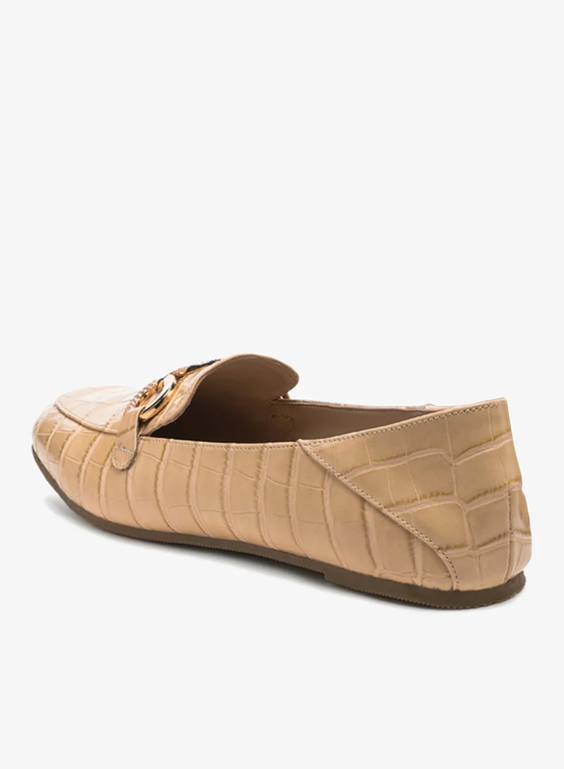 London Rag  Croc Textured Metal Show Detail Loafers in Beige for Women | Best Price UAE