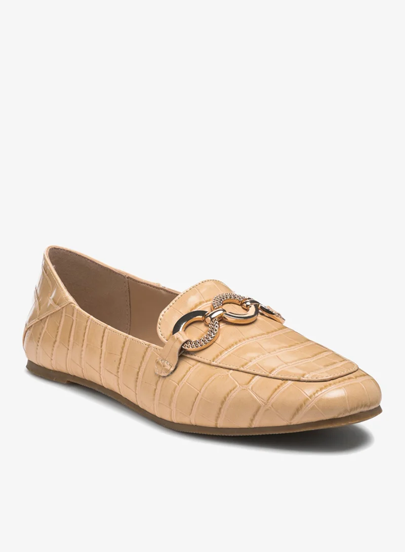 London Rag  Croc Textured Metal Show Detail Loafers in Beige for Women | Best Price UAE