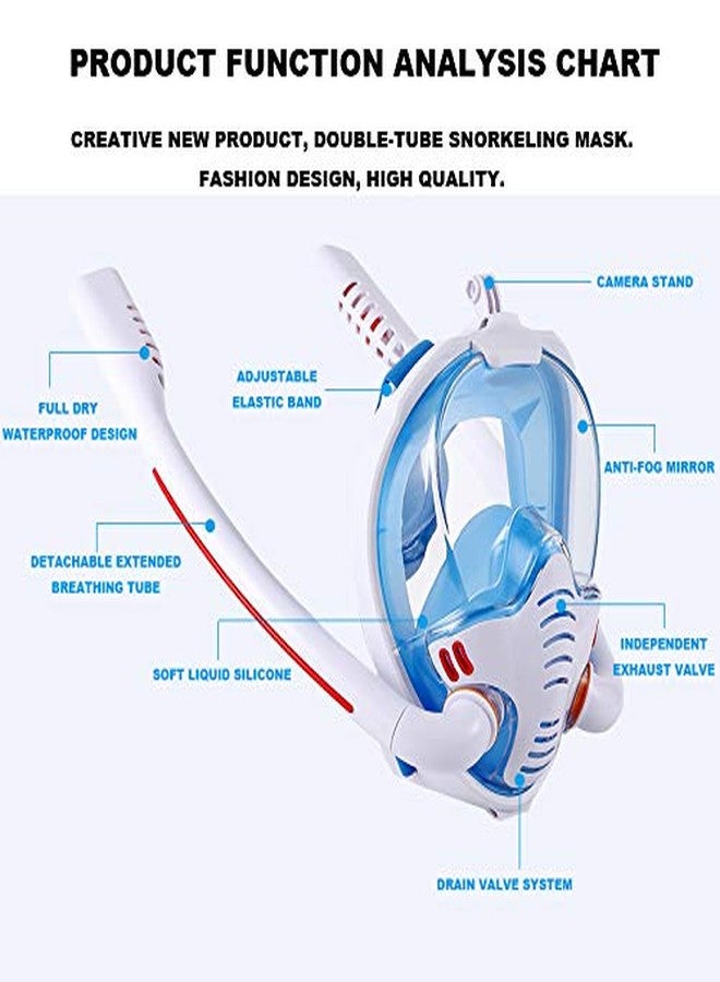 VBM Snorkeling Double Tube Silicone Full Drying Diving Adults Swimming Diving Goggles Self Contained Underwater Breathing Apparatus (Blue S/M) - Image 4