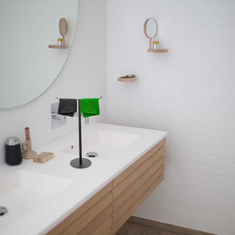 Vertical T Shaped Hand Towel Holder Stand Black Iron Bathroom Kitchen Countertop Storage Rack - Image 5