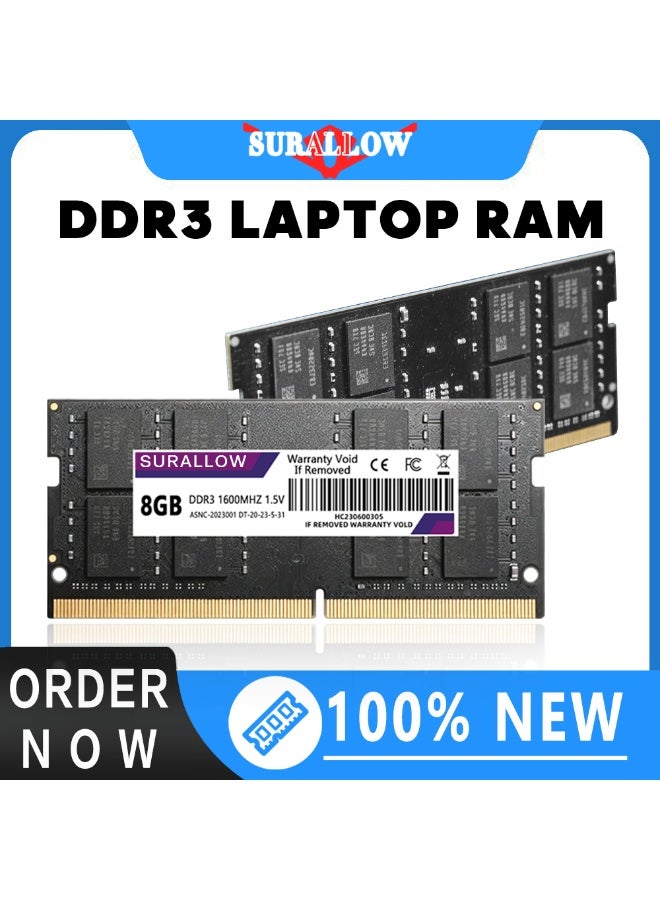 سورالوا ذاكرة SURALLOW DDR3 RAM للكمبيوتر المحمول فقط، طقم 8 جيجابايت (1x8 جيجابايت) DDR3L 1600 ميجاهرتز PC3-10600 CL11 1.35 فولت 2Rx8 SODIMM 204 دبوس غير مخزنة مؤقتًا وغير مصححة للأخطاء (Non ECC) ترقية ذاكرة الكمبيوتر المحمول - Image 1