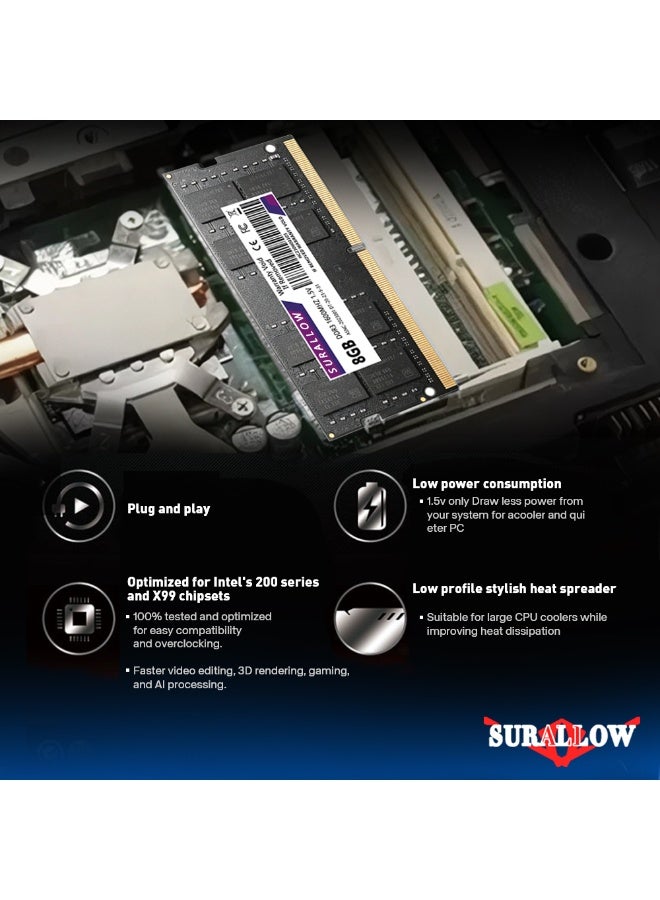 سورالوا ذاكرة SURALLOW DDR3 RAM للكمبيوتر المحمول فقط، طقم 8 جيجابايت (1x8 جيجابايت) DDR3L 1600 ميجاهرتز PC3-10600 CL11 1.35 فولت 2Rx8 SODIMM 204 دبوس غير مخزنة مؤقتًا وغير مصححة للأخطاء (Non ECC) ترقية ذاكرة الكمبيوتر المحمول - Image 4