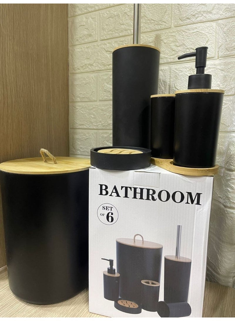 Complete 6-Piece Bathroom Accessory Set - Modern Design This set includes a toilet brush, soap dispenser, waste basket, toothbrush holder, soap holder, and tumbler. - Image 3