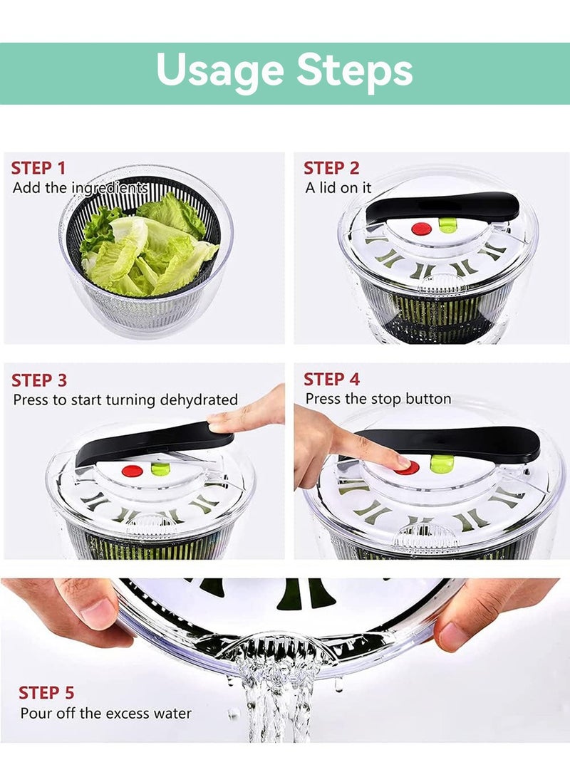 LEOKOR Salad Spinner, Multifunction Fruit Cleaner Drainer, Vegetable Dryer with 5L Bowl, Manual Salad Spinner and Drain Lettuce Quick Spinner, BPA Free - Image 3
