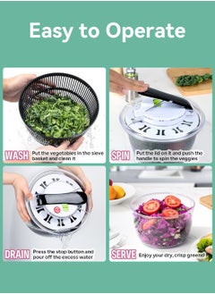 LEOKOR Salad Spinner, Multifunction Fruit Cleaner Drainer, Vegetable Dryer with 5L Bowl, Manual Salad Spinner and Drain Lettuce Quick Spinner, BPA Free  - Image 5