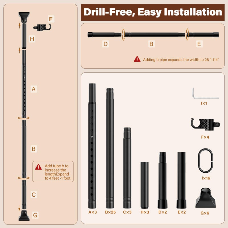 Abiglifty Room Divider Curtain Rod No Drilling, Adjustable 4-10ft(H) 28-114inch(W) Wall Divider for Room Separation, Heavy Duty Floor to Ceiling Tension Curtain Stand, Black - Image 4