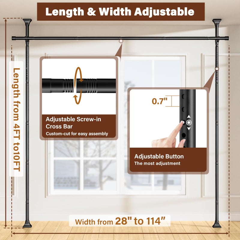 Abiglifty Room Divider Curtain Rod No Drilling, Adjustable 4-10ft(H) 28-114inch(W) Wall Divider for Room Separation, Heavy Duty Floor to Ceiling Tension Curtain Stand, Black - Image 2