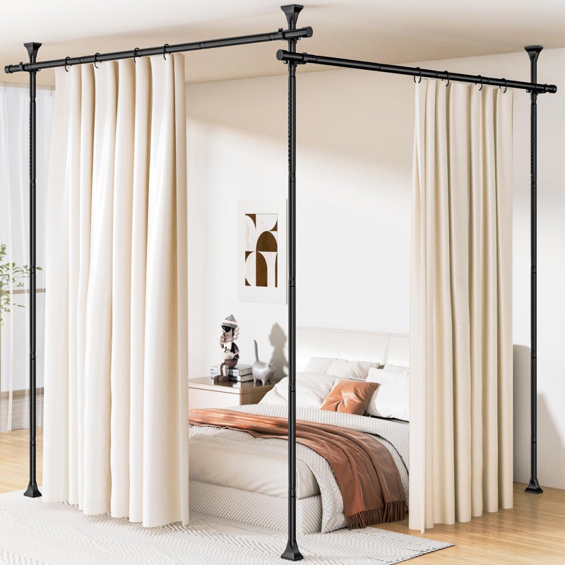 Abiglifty Room Divider Curtain Rod No Drilling, Adjustable 4-10ft(H) 28-114inch(W) Wall Divider for Room Separation, Heavy Duty Floor to Ceiling Tension Curtain Stand, Black - Image 1