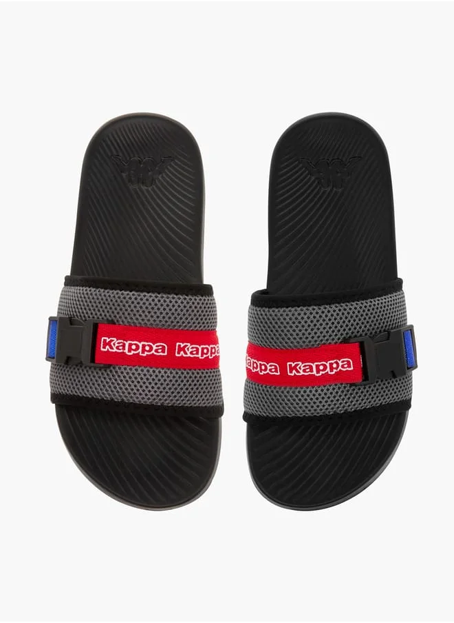 Kappa Boys' Logo Print Slides with Buckle Detail