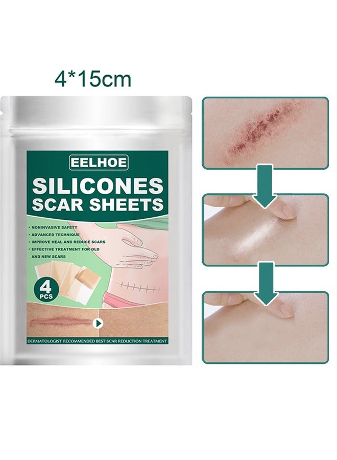 EELHOE Silicones Scar Sheets, Reusable Silicone Scar Tape, Beauty Patch Scar Patch, Scar Removal Away Strips for Keloid, C-Section, Surgery, Burn, Acne et  4Pcs (4*7.5CM) - Image 1