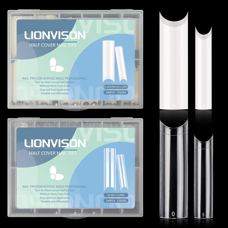 480 PCS Long Square No C Curve Nail Tips 12 Sizes Half Cover Press on Nails Extension Kit for DIY Nail Art With Box