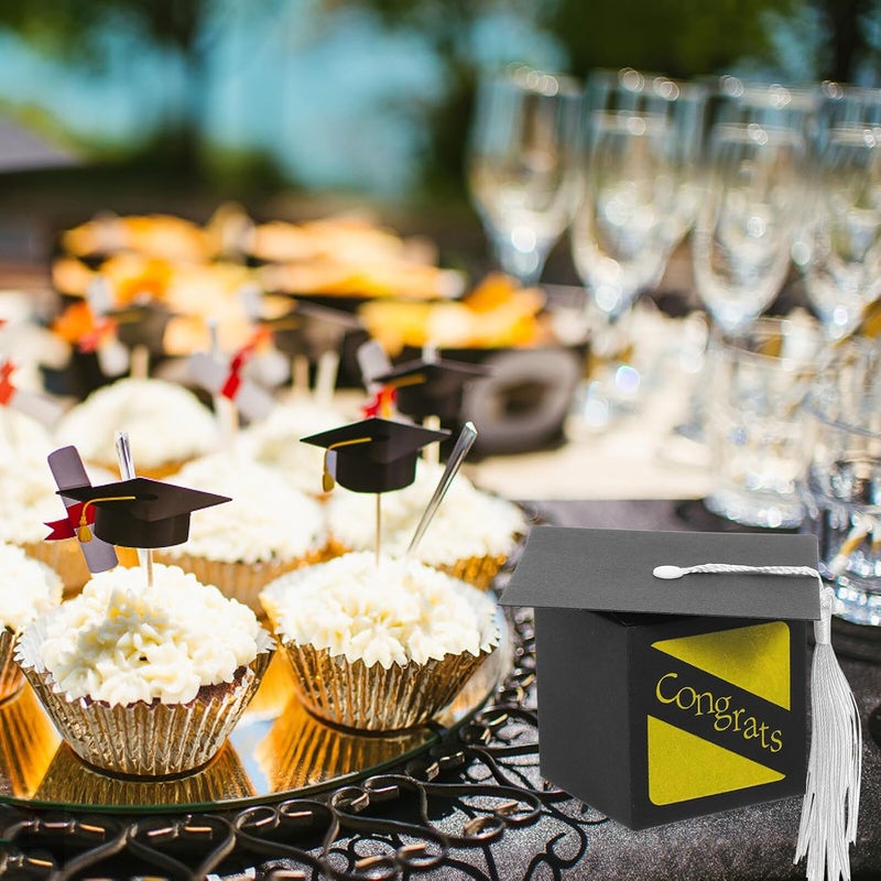 Cabilock 20pcs Graduation Cap Favor Boxes Candy Wrapping Packaging Boxes with Embossed Black Design for Party Favors and Celebration Treat Containers - Image 5