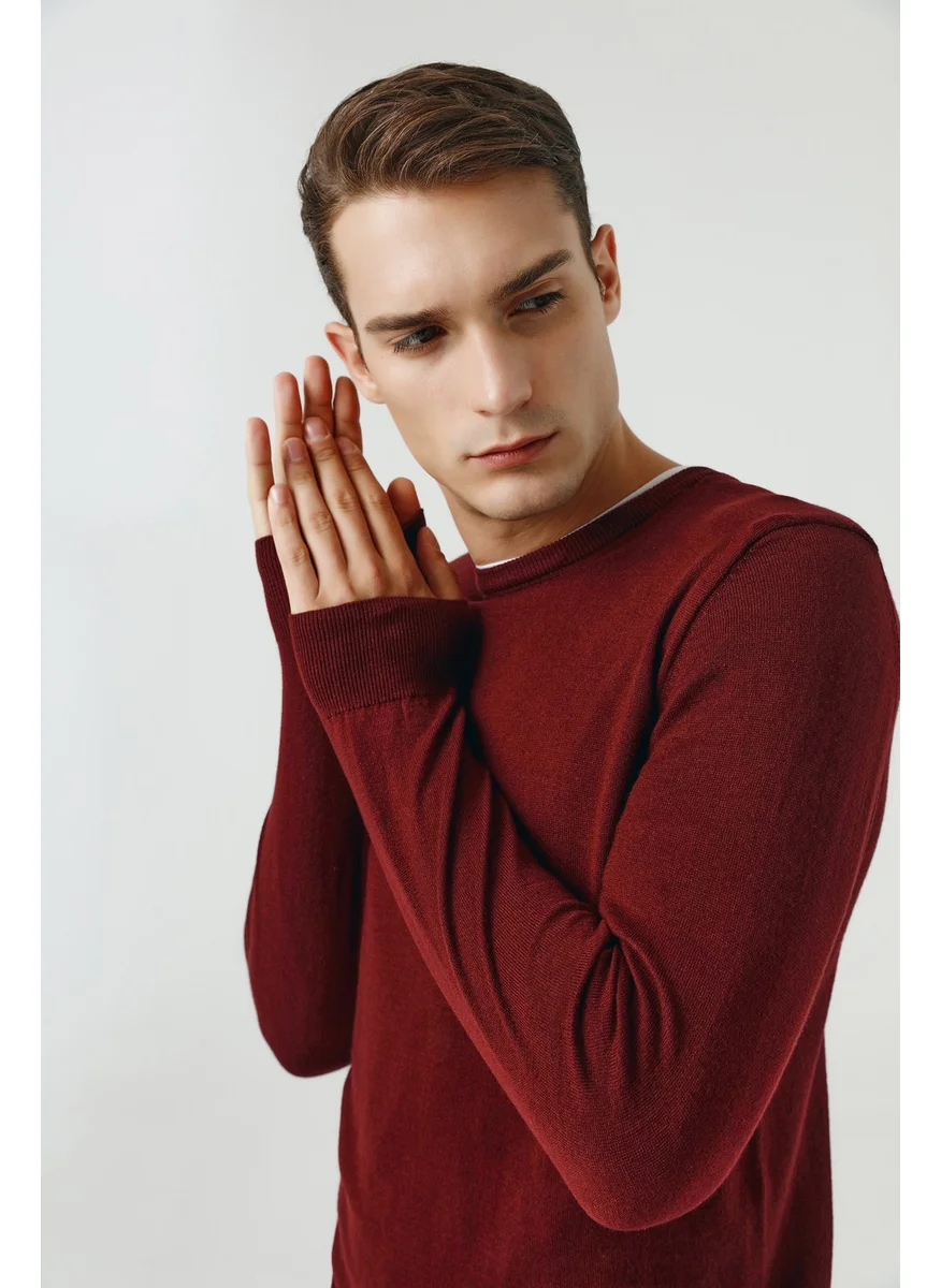 D'S DAMAT Regular Fit Claret Red Cotton Blend Knitwear Sweater 5HF06ORT12004