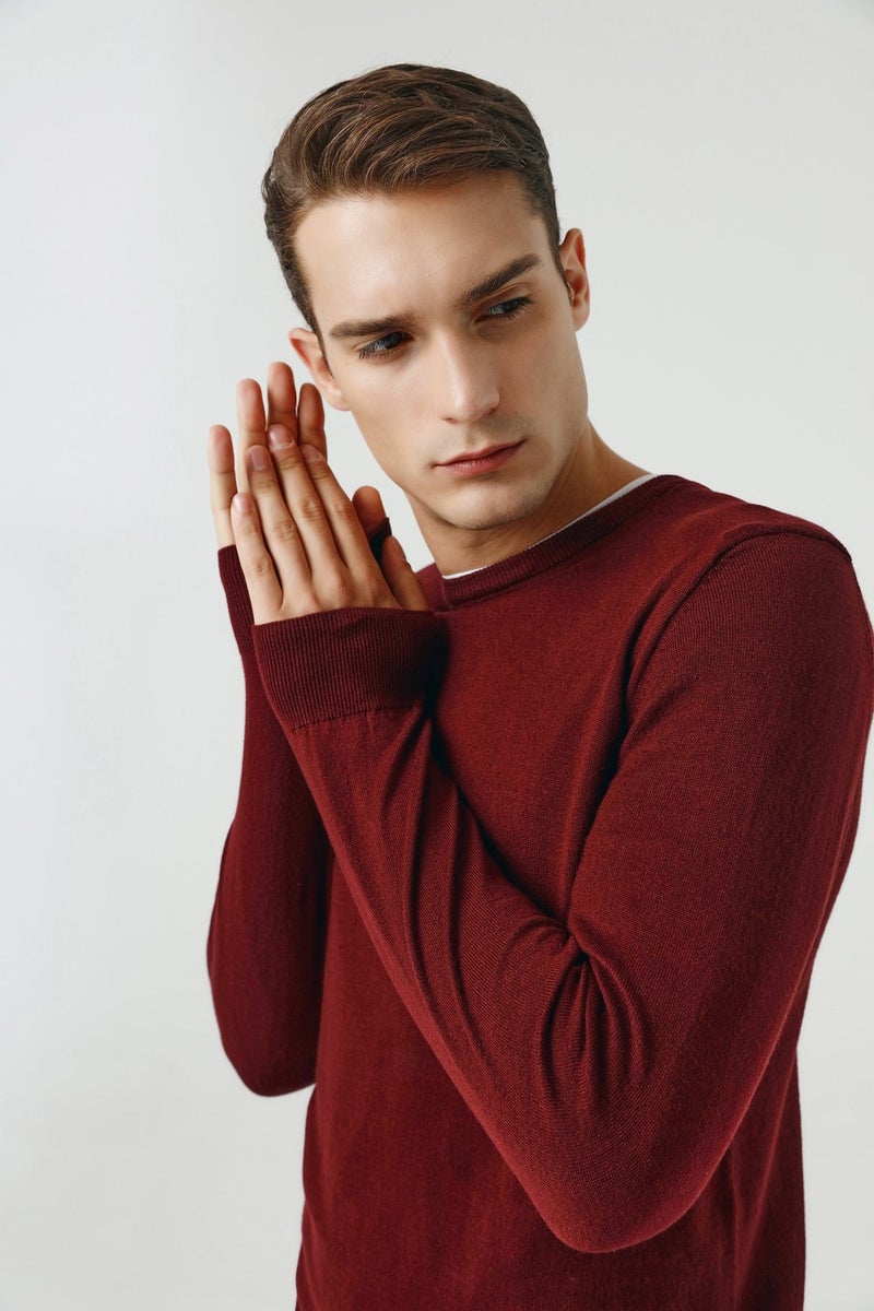 D'S DAMAT Regular Fit Claret Red Cotton Blend Knitwear Sweater 5HF06ORT12004  - Image 1