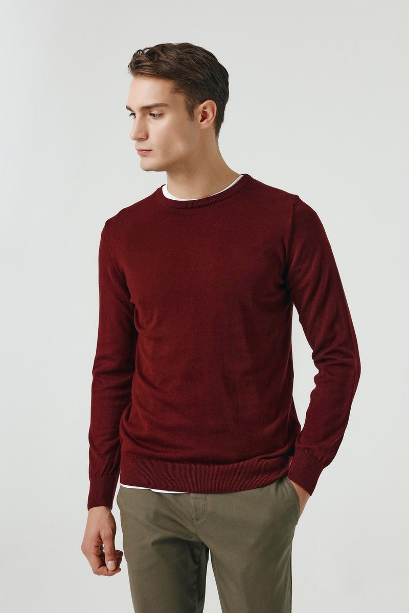 D'S DAMAT Regular Fit Claret Red Cotton Blend Knitwear Sweater 5HF06ORT12004  - Image 2