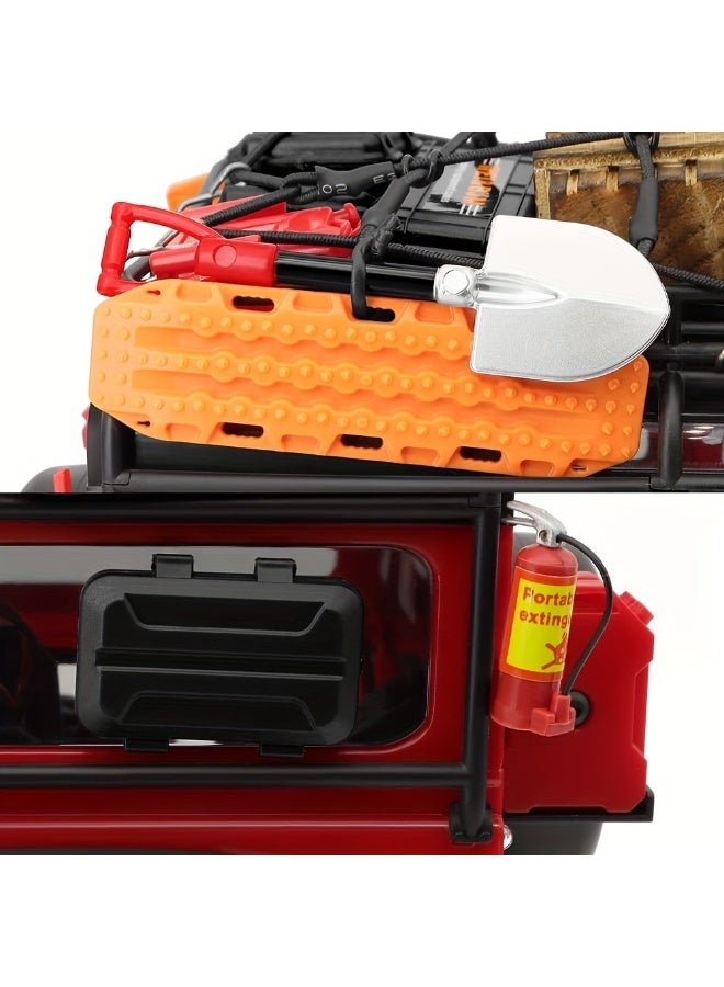 10 Pcs 1/12 & 1/10 Scale RC Crawler Roof Rack Accessories Kit, Mini Roof Decor Set with Net, Toolbox, Shovel & Recovery Boards - Image 4