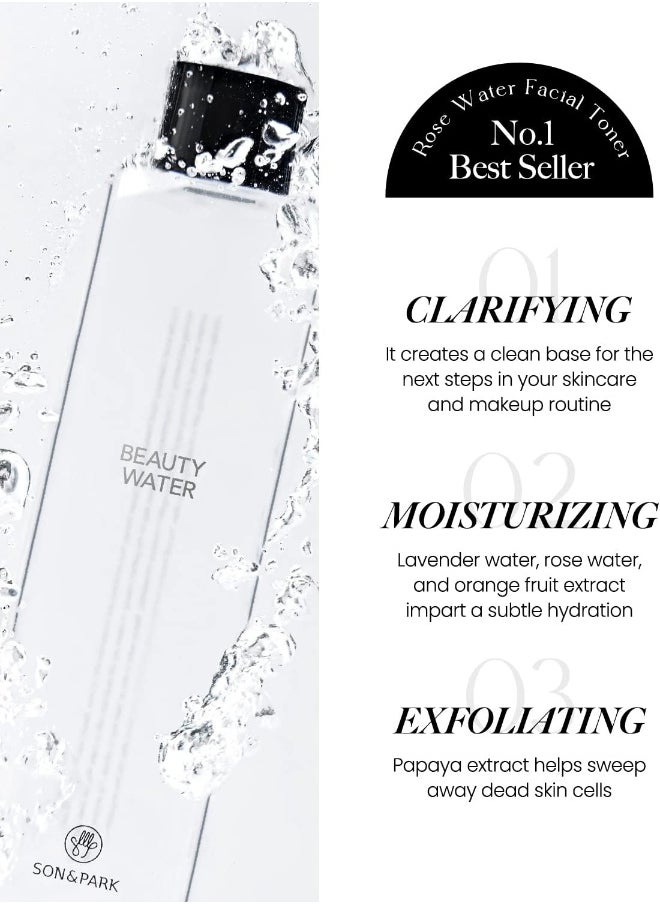 SON&PARK - Beauty Water 340Ml (11.49 Fl. Oz) | Multi-Purpose Toner For Oil Control Hydrating Exfoliating Skincare Daily Cleansing Booster With Rose Water Witch Hazel Lavender Oil - Image 1