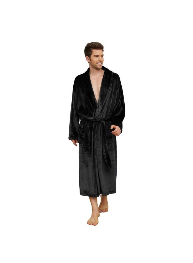 U2SKIIN Mens Fleece Robe Plush Collar Shawl Bathrobe, Black, L-XL - Image 1