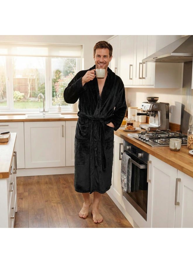 U2SKIIN Mens Fleece Robe Plush Collar Shawl Bathrobe, Black, L-XL - Image 4