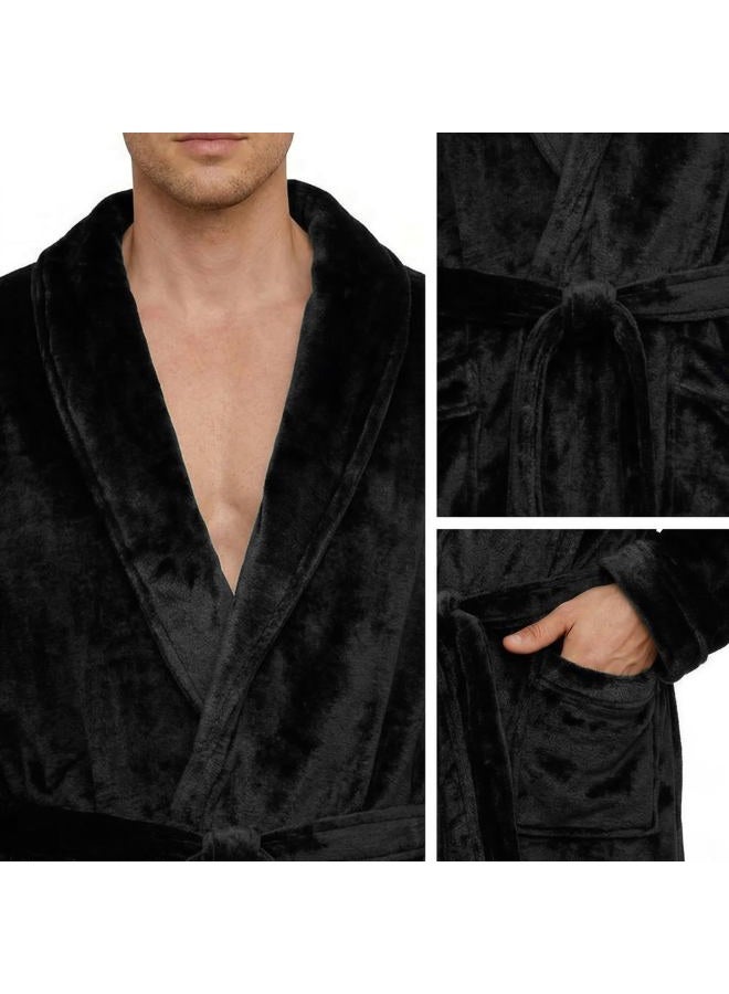 U2SKIIN Mens Fleece Robe Plush Collar Shawl Bathrobe, Black, L-XL - Image 3