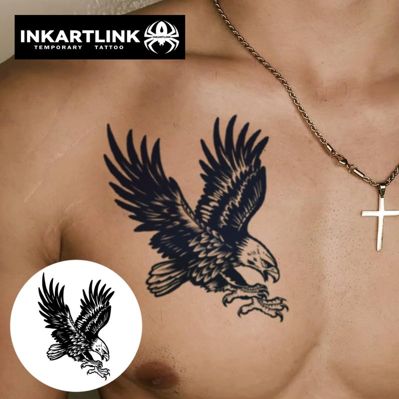 INKARTLINK Tattoo Tech,2 Sheets Extra-Large Semi Permanent Tattoo,Adult Art Design Temporary Tattoos, Lasts 1-2 Weeks, Waterproof, Realistic Look, No Adhesive, No Reflection (Eagle Design) - Image 2