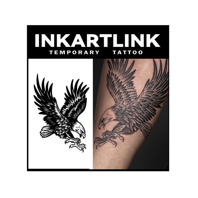 INKARTLINK Tattoo Tech,2 Sheets Extra-Large Semi Permanent Tattoo,Adult Art Design Temporary Tattoos, Lasts 1-2 Weeks, Waterproof, Realistic Look, No Adhesive, No Reflection (Eagle Design) - Image 1