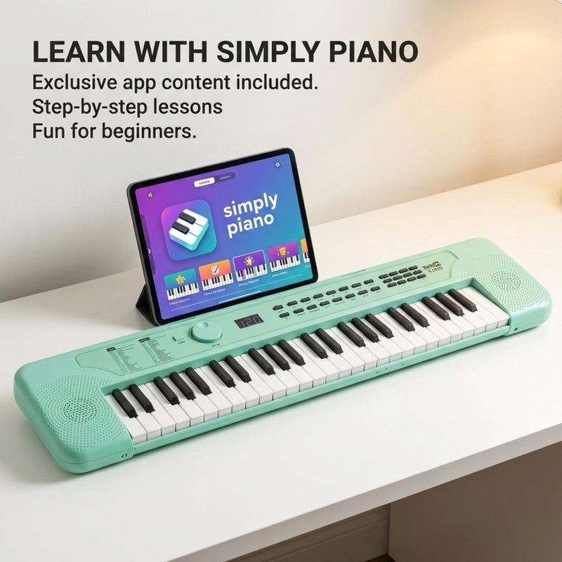 RockJam 49 Key Keyboard Piano, Portable Electronic Music Keyboard with Speakers, USB-C Power or Battery Operation, Headphone Input, 200 Tones, 200 Rhythms, Note Stickers & Lessons - Image 4