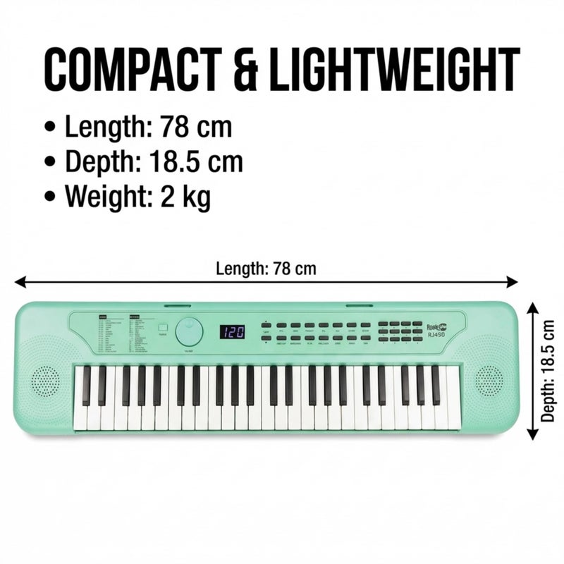 RockJam 49 Key Keyboard Piano, Portable Electronic Music Keyboard with Speakers, USB-C Power or Battery Operation, Headphone Input, 200 Tones, 200 Rhythms, Note Stickers & Lessons - Image 2