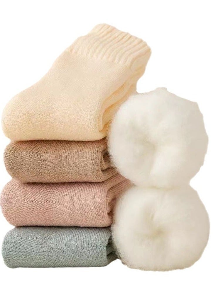 ٤ أزواج من الجوارب الصوفية النسائية، جوارب سميكة وناعمة ومريحة للمشي لمسافات طويلة في الشتاء، مناسبة للطقس البارد. - Image 1