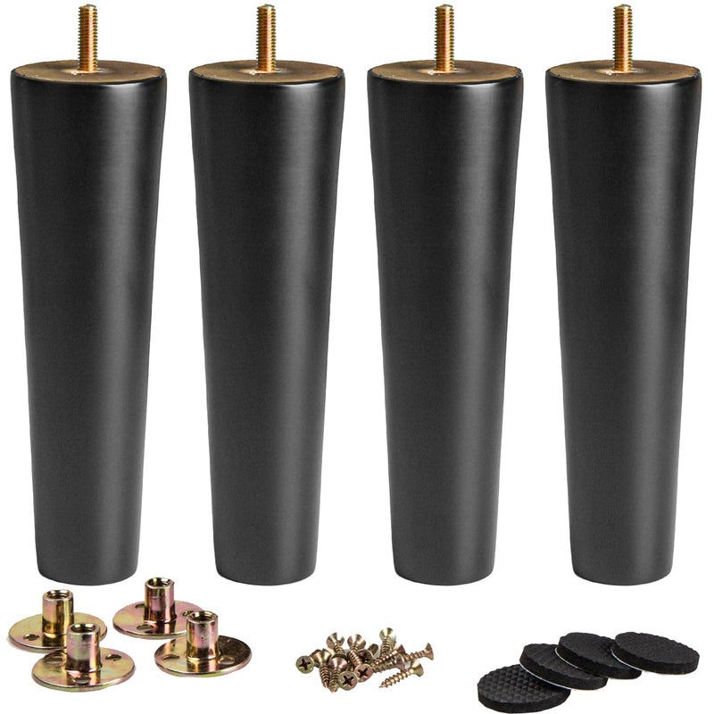 La Vane 4 inch  10cm Wooden Furniture Legs Set of 4 Black Solid Wood Tapered M8 Furniture Replacement Feet with PreDrilled 516 Inch Bolt  Mounting Plate  Screws for Sofa Chair Couch Ottoman